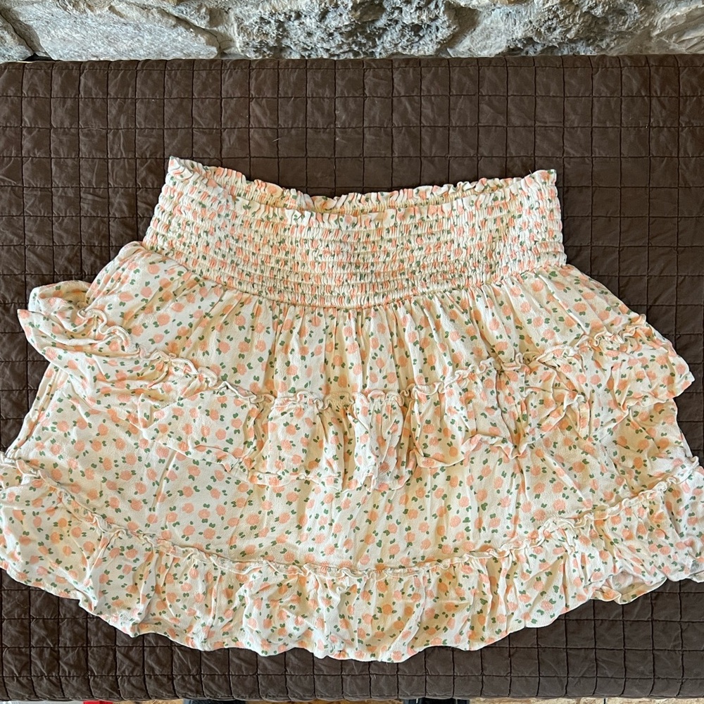 Aerie Peach Floral Ruffle Mini Skirt